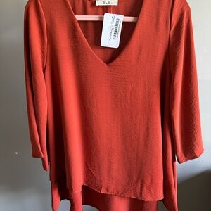 Jade by Jane - Orange 3/4 Sleeve Tunic Blouse - Size S